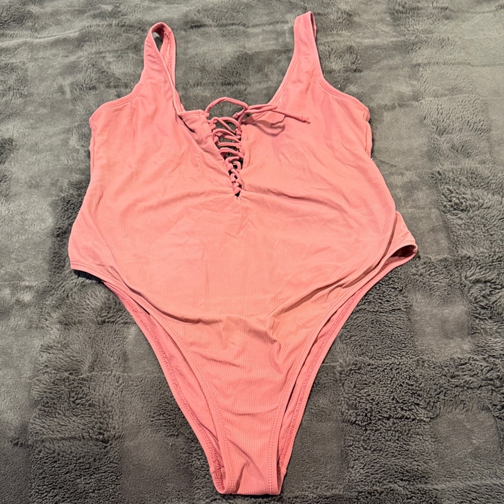 Xhilaration Pink Lace-Up One-Piece Swimsuit